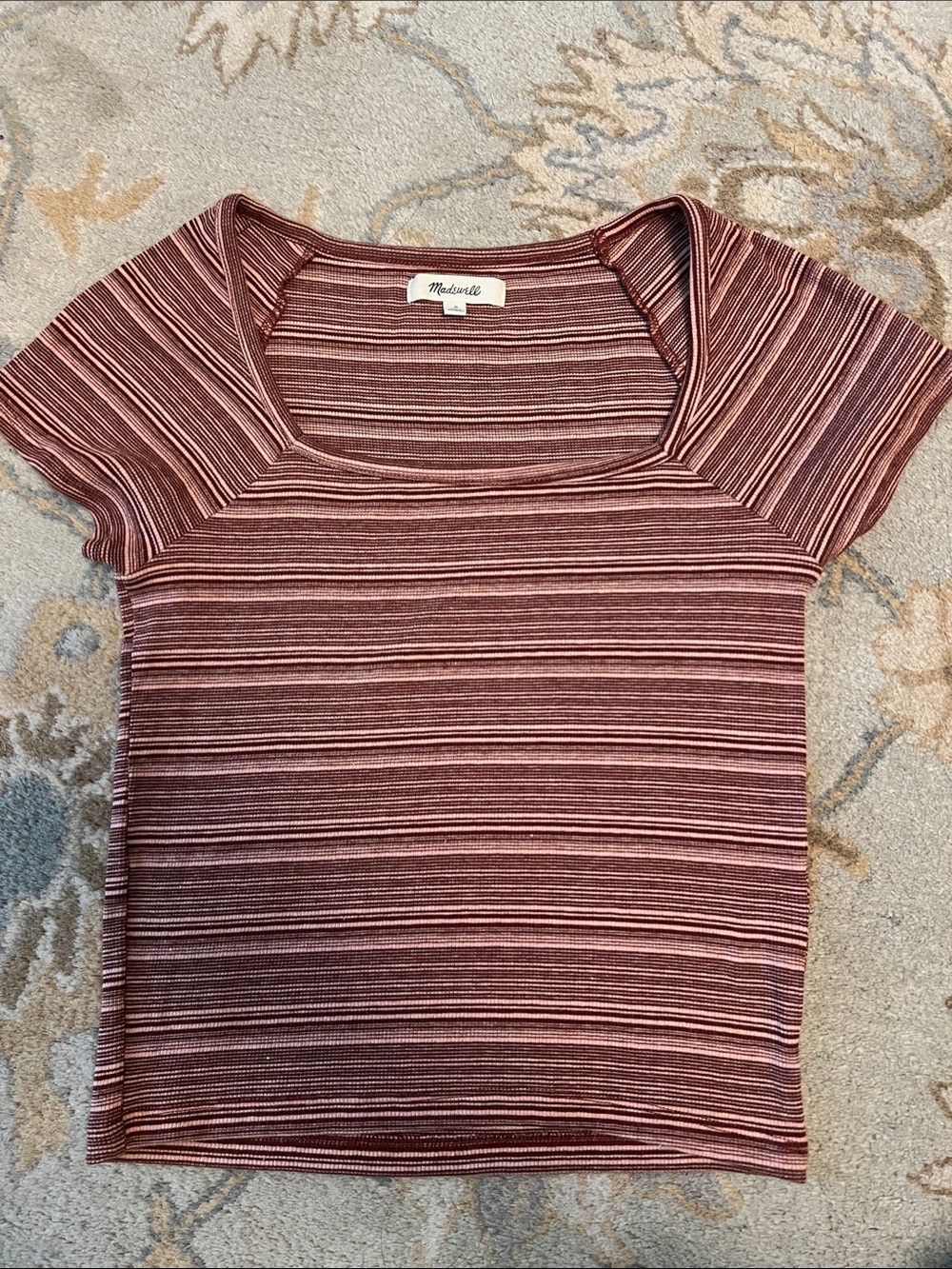 Madewell Maroon & rose  Striped Scoop-Neck Crop Top
